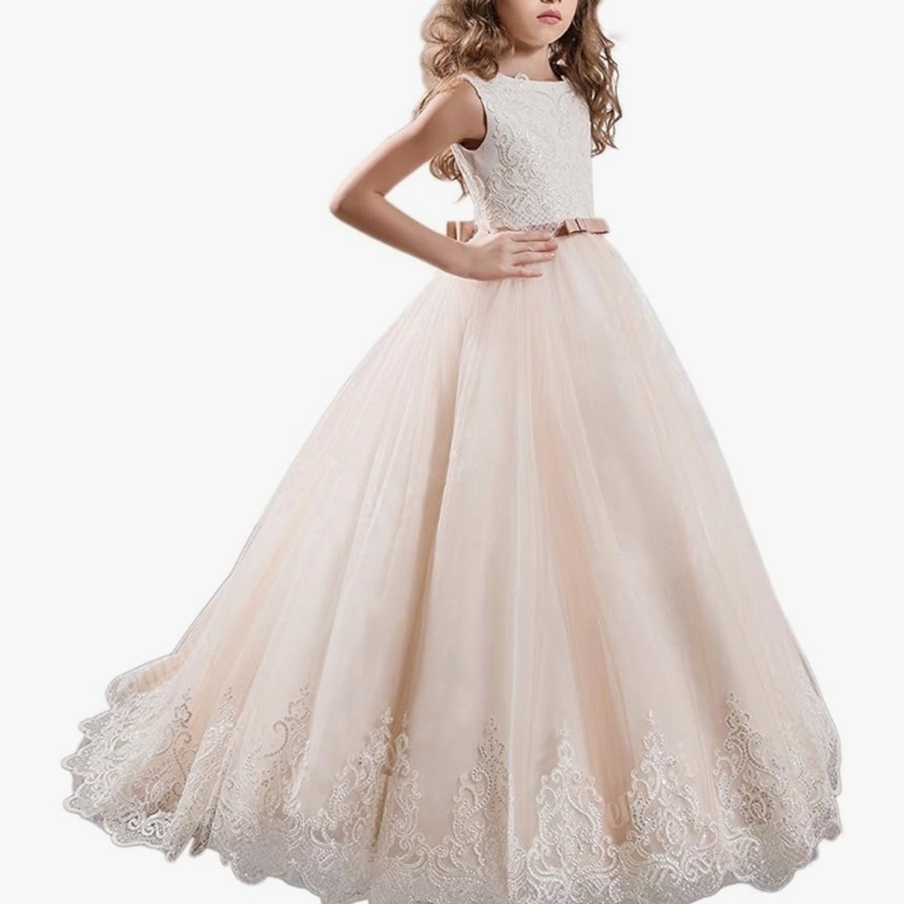 Elegant Cream Lace Kids Dress